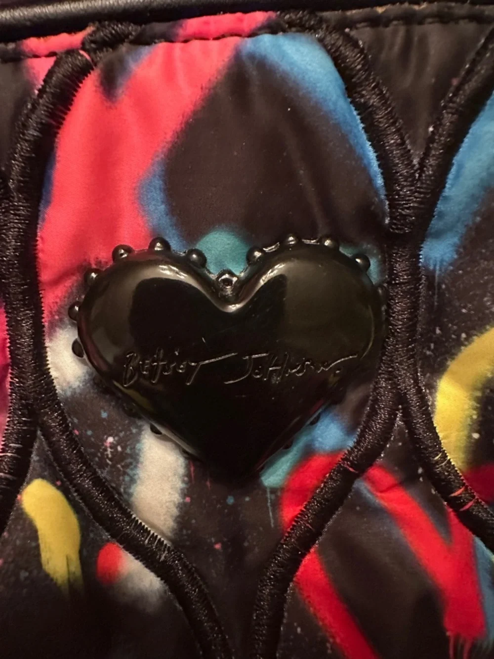 Graffiti Sweetie backpack by Betsey Johnson Multicolor Heart Print Quilted